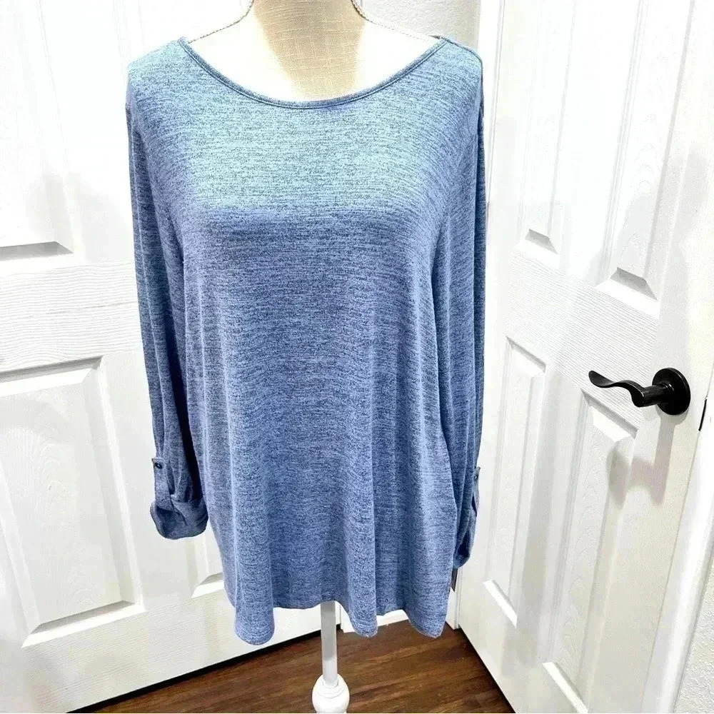 NWT DANA BUCHMAN soft long sleeve pullover sweater w button up on sleeves.